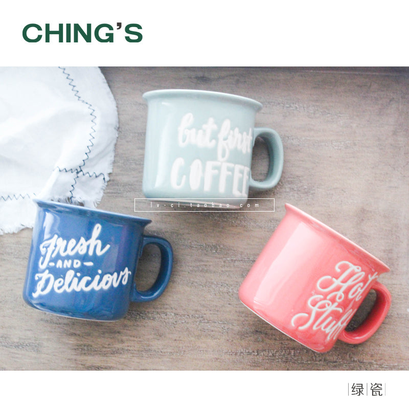 Green Porcelain House Foreign Trade Abactinal Mug Originality Hand Letter Ceramics Cup Marc Cup European Star Buck Coffee Cup