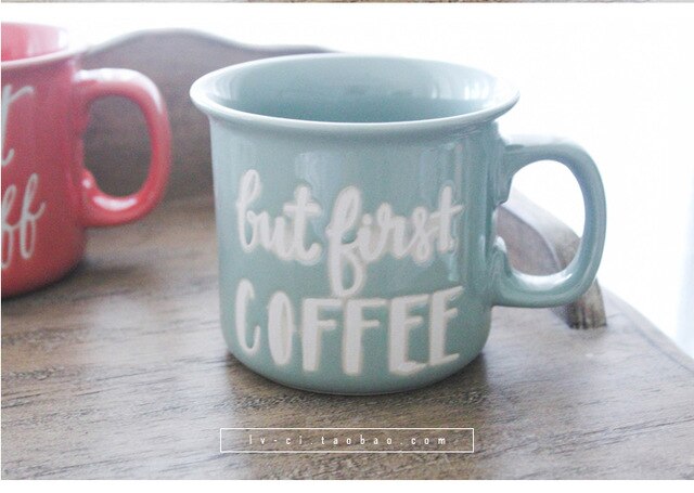 Green Porcelain House Foreign Trade Abactinal Mug Originality Hand Letter Ceramics Cup Marc Cup European Star Buck Coffee Cup