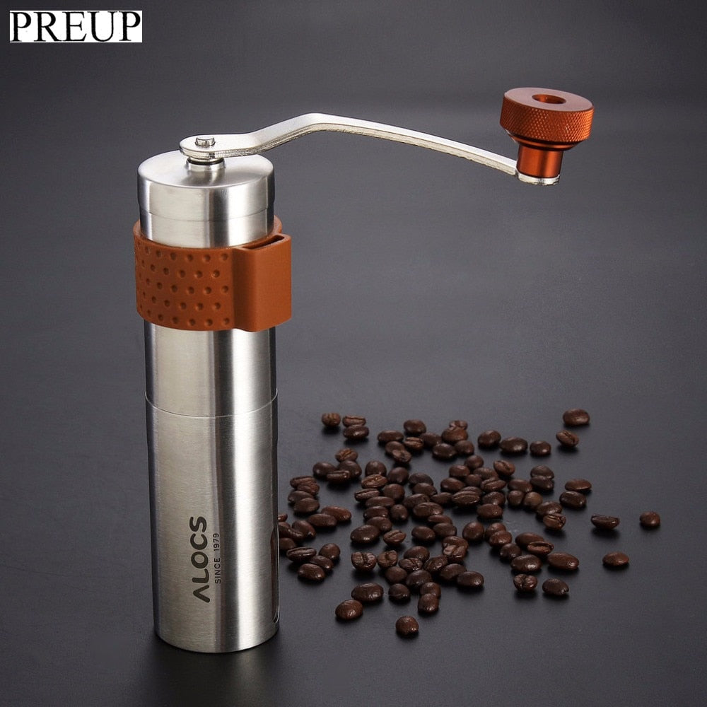 PREUP Portable Stainless Steel Burr Coffee Grinder Manual Hand Coffee Maker Portable Coffee Mill Machine Travel Coffee Tools
