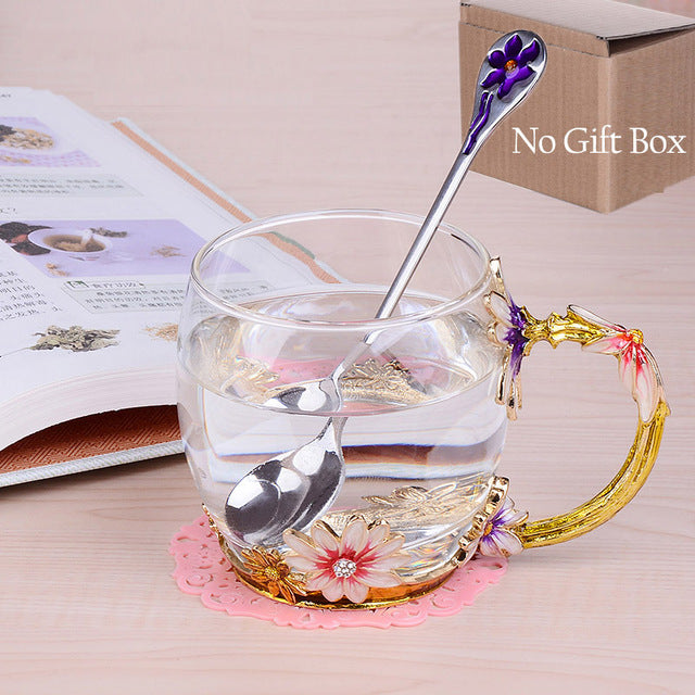 Beauty And Novelty Enamel Coffee Cup Mug Flower Tea Glass Cups for